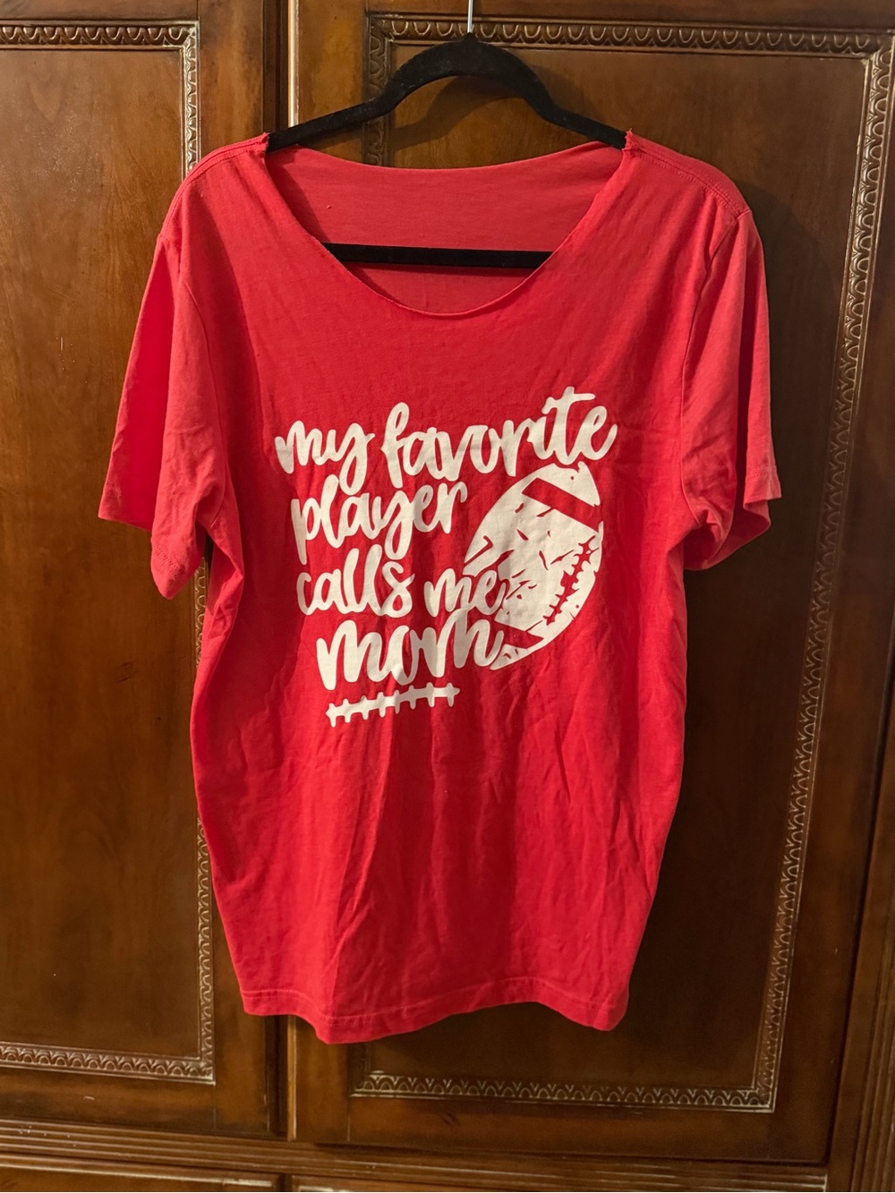 Women’s Red Graphic Tee - "My Favorite Player Calls Me Mom"
